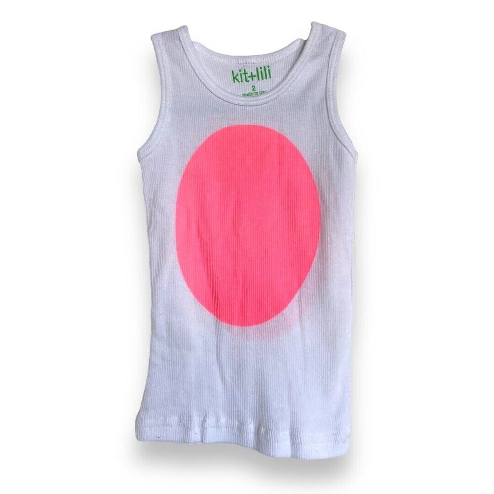 5/$35     kit + lili Girls Tank Top Size 2 White Ribbed Knit Pink Circle Dot NEW